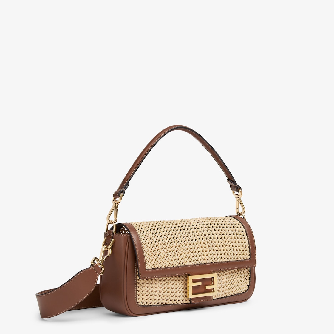Baguette Brown Leather and Macramé Bag - Image 2